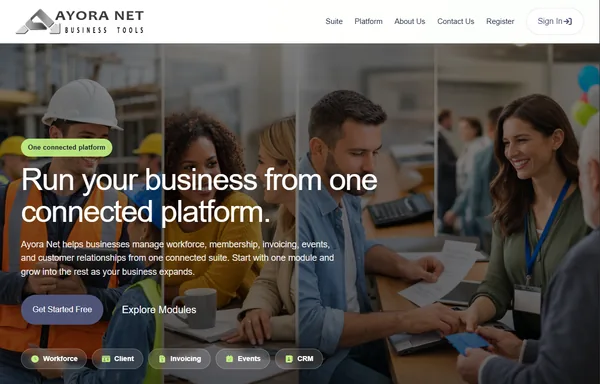 Ayora Net connected business platform website