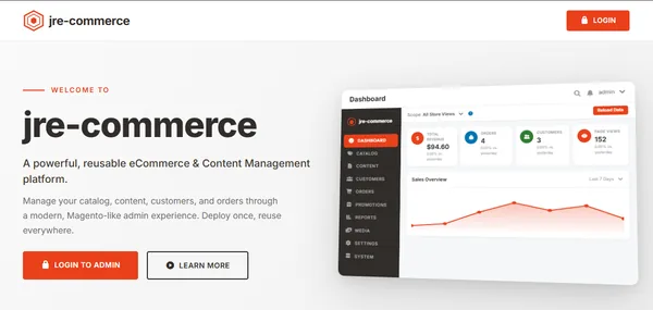 JRE Commerce ecommerce administration dashboard